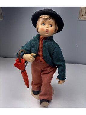 Hummel "Merry Wanderer" 14" Porcelain Boy Doll w/Stand Vintage Collectible